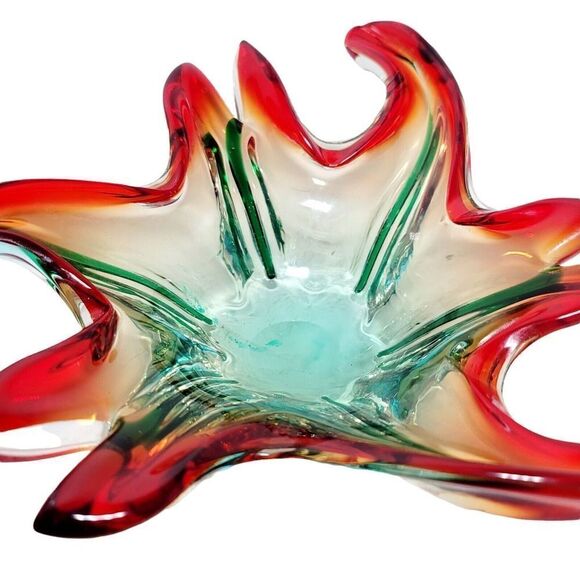 Vintage Large Italian Murano Sommerso Art Glass Sculpted Centerpiece 8" Bowl - Picture 11 of 11